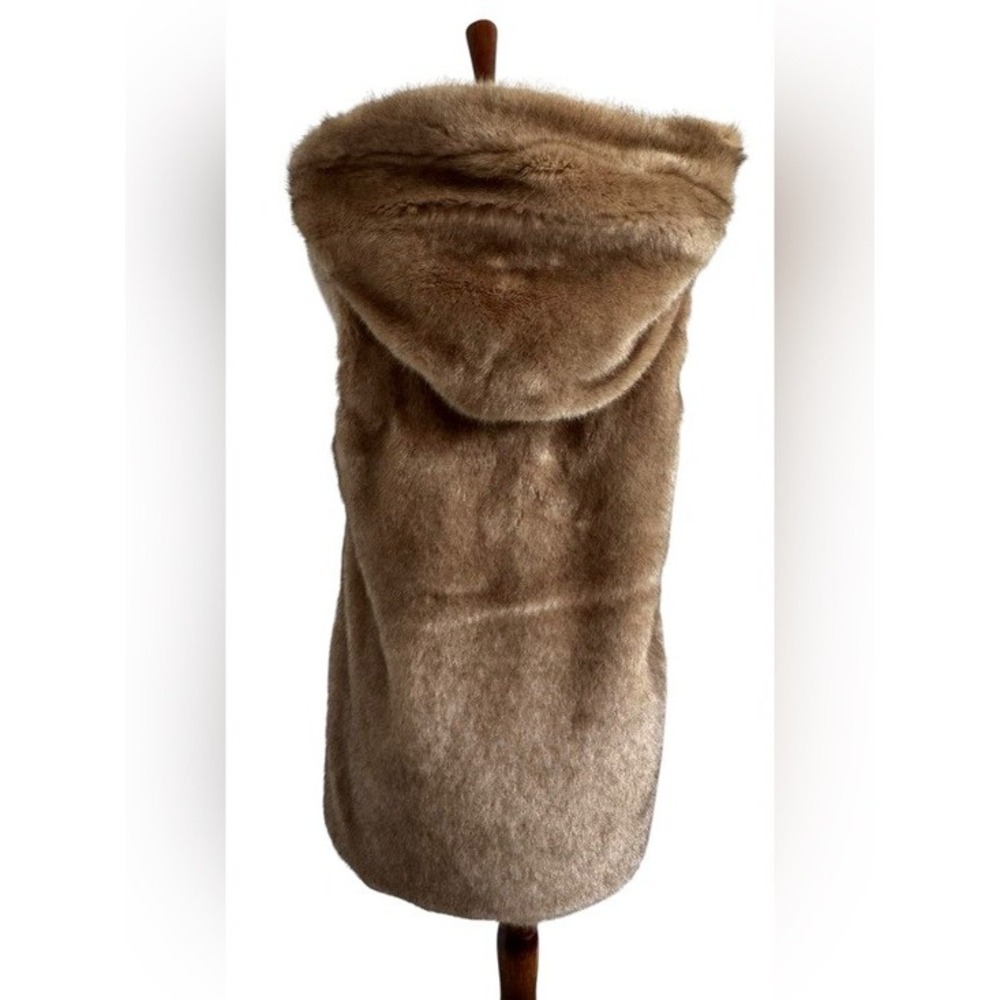 Zara Light Brown Tan Hooded Faux Fur Teddy Vest Zip up Pocket Size Medium - Picture 3 of 12